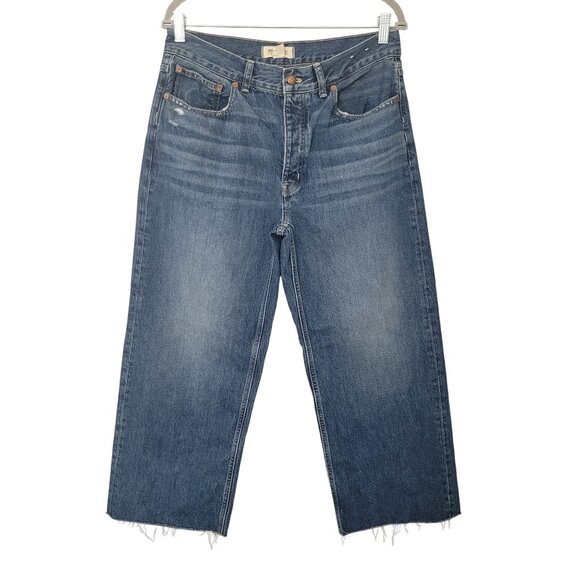 Madewell Low-Slung Baggy Crop Jeans Womens Size 28 Coswell Wash Distressed Hem - Picture 1 of 10